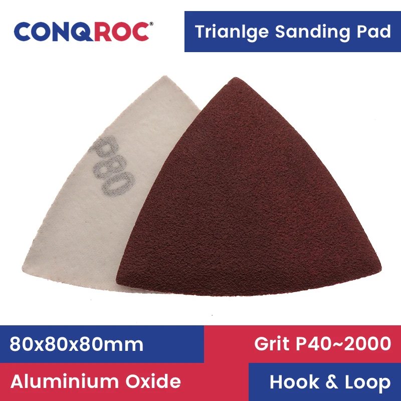 

80x80x80mm Triangle Sanding Pads Aluminum Oxide Sanding Sheets Hook and Loop 100-Piece Grit P40~2000 for Oscillating Multi-Tool