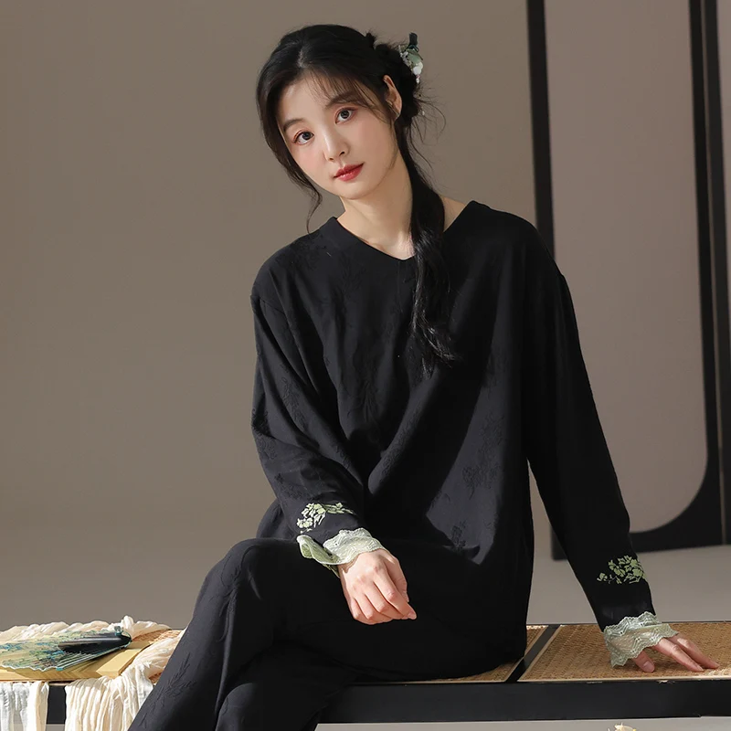 

Autumn 100%Cotton Women Pajamas Set Print Female Sleepwear Homewear Long Sleeve Casual Soft Women's Pyjamas