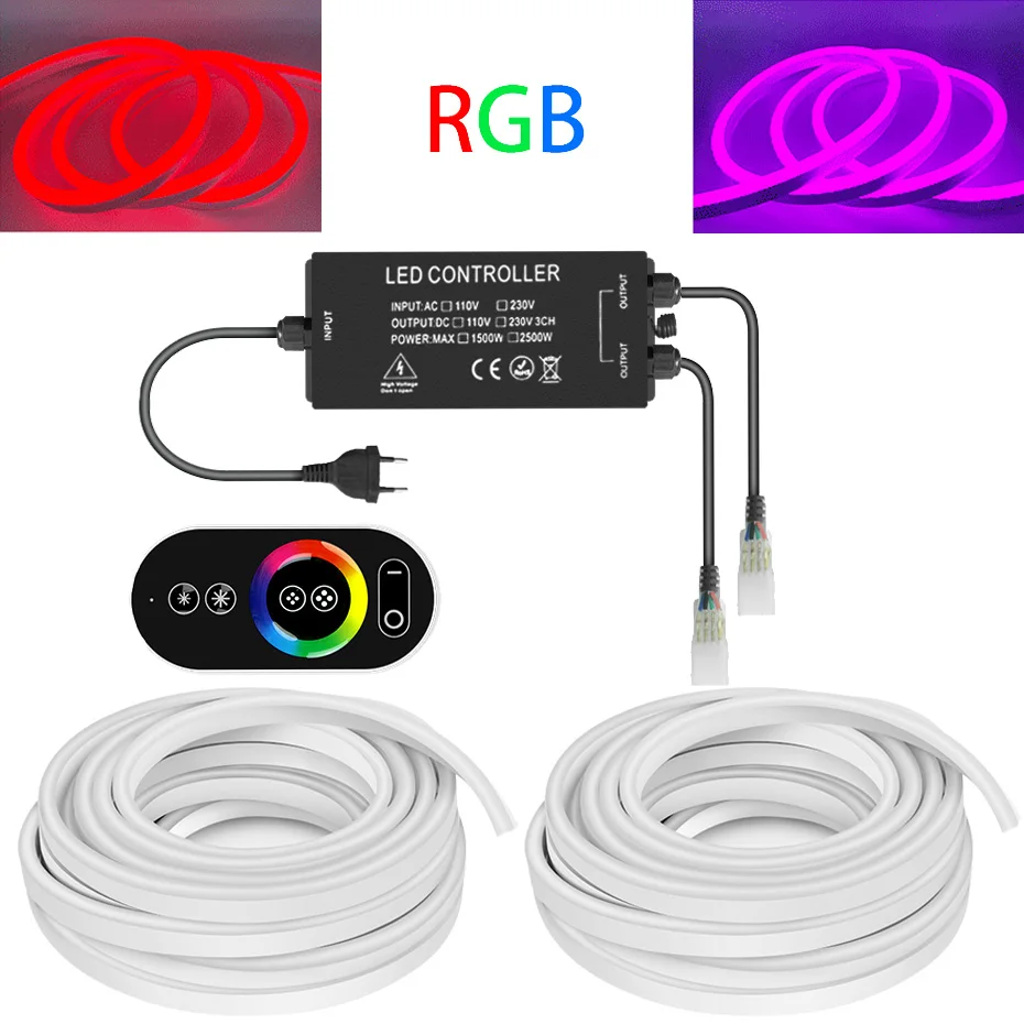 220V RGB LED Neon Strip Light 5050 Led Strip Light Tape IP67 Waterproof Outdoor Neon Sign Lamp RGB 2500W IR /RF Remote Control