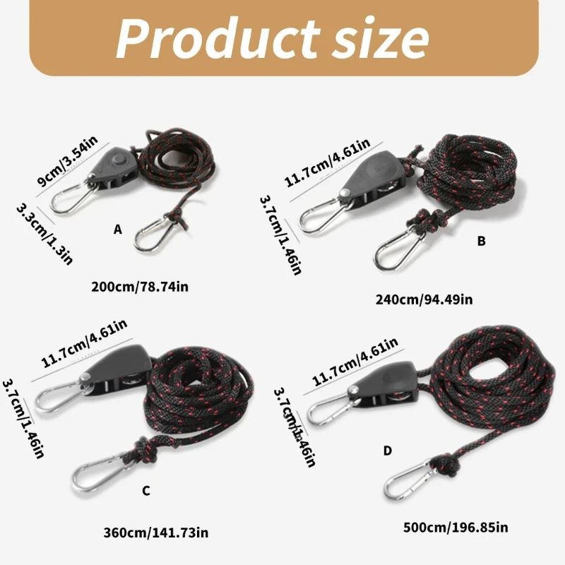 Reflective Tent Guy Rope with Pulley Tent Guide Rope Adjustable Tent Tie Downs Rope Hangers Quick Setups Outdoor Guy Line