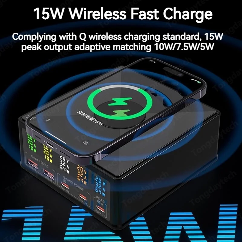 160W Universal Multi 15W Wireless Charger Station USB QC3.0 Type C PD 65W Fast Charging Carregador For Iphone Samsung Xiaomi