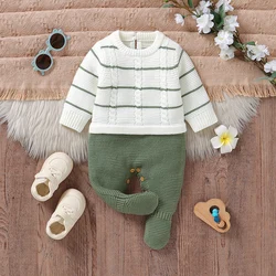 Newborn Baby Romper Knitted Infant Girl Boy Kid Clothes Long Sleeve 0-9M Overalls Autumn Jumpsuit Fashion Striped Foot Wrap Warm