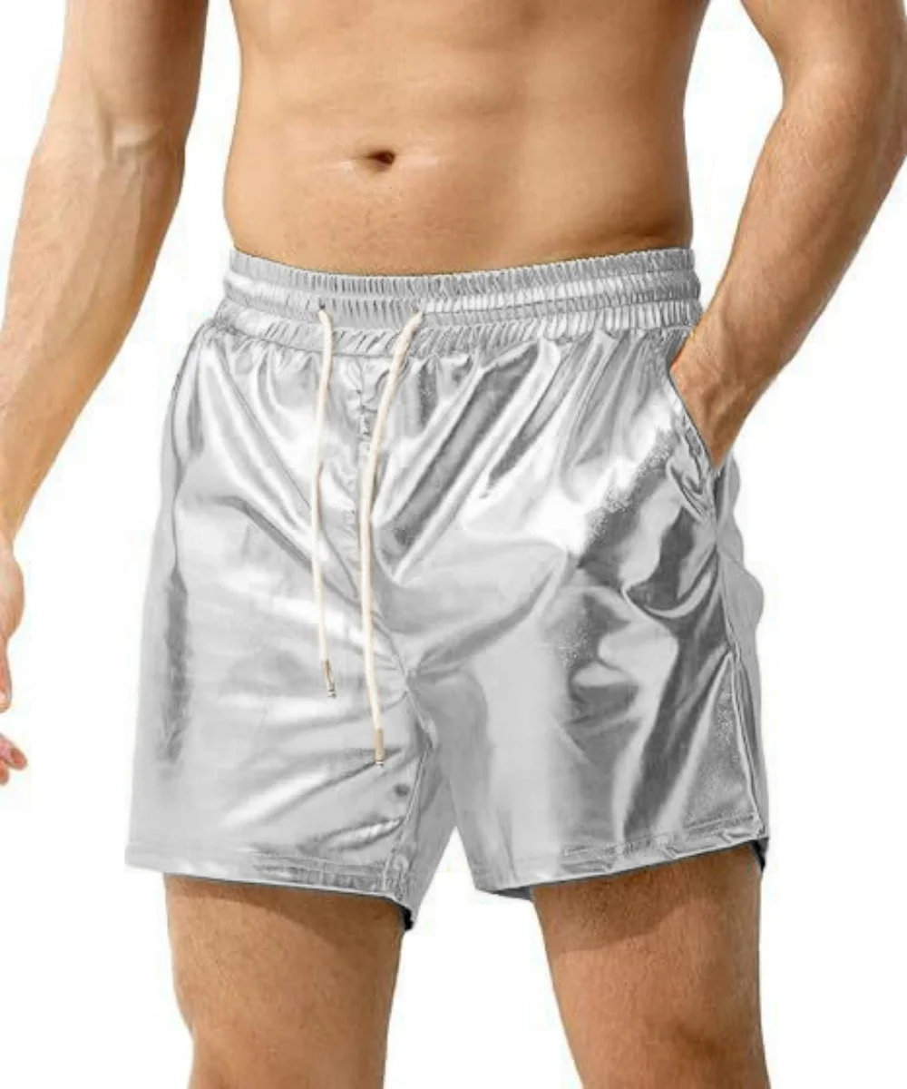 Men's Stage Performance Nightclub Shorts Bright Golden and Silvery Fashion Beach Board Shorts Short Pants
