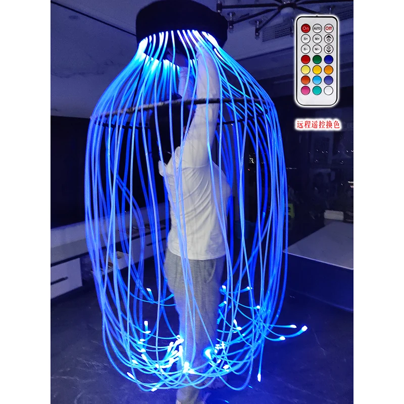 Full Color Luminous Fiber Dance Props LED Fiber Lamp Jellyfish Rotating Props Circus Dance Guide Light Strip Custom Rave Outfit