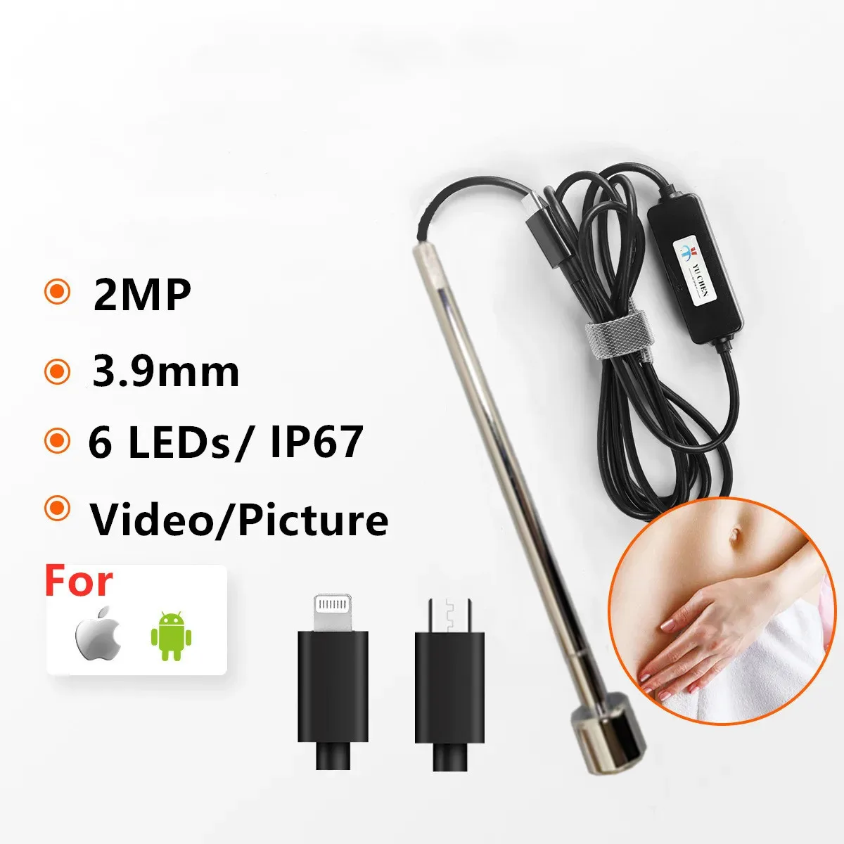 

3.9mm 1080P Endoscope Camera Ear Nose Inspection IP67 Waterproof 6 LEDs Borescope Camera For iPhone Android Phone