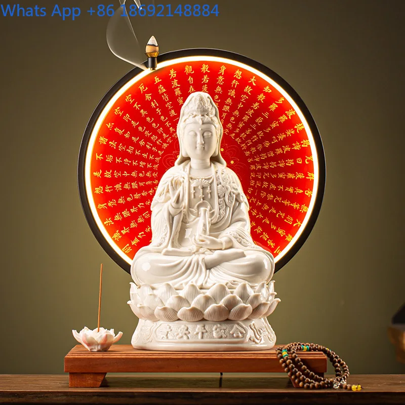 Lotus-Sitting Nanhai Guanyin Bodhisattva Statue for Living Room Home Worship Guanyin Bodhisattva Statue Ornament