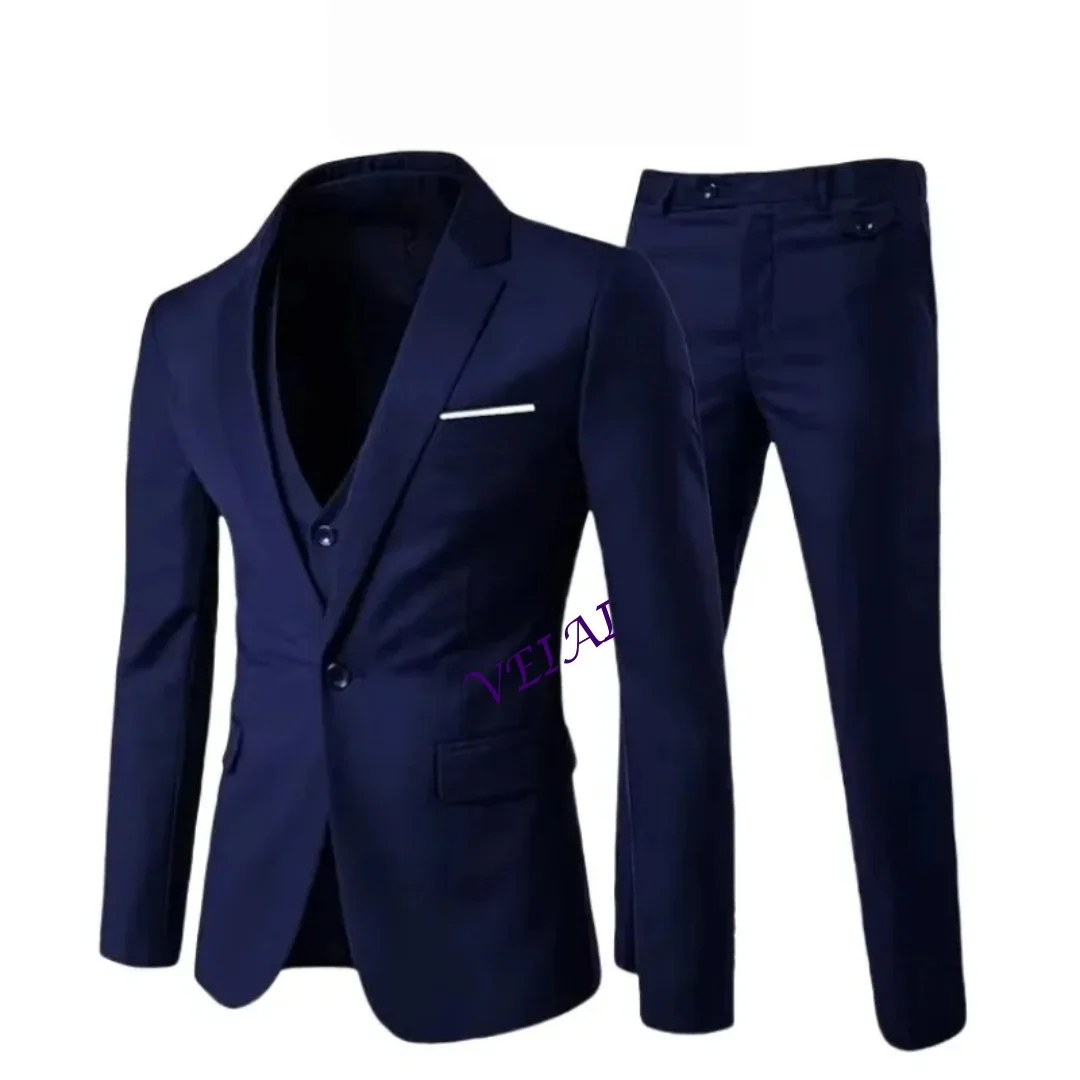 

CustomizedMen's 3-Piece Business Suit Set - Slim Fit Jacket, Vest & Trousers for Wedding, Office, Formal Events - Custom Tailore