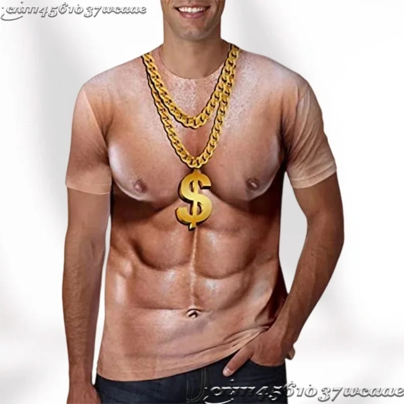 New Funny Muscle Body 3D T-shirt Mens Designer Clothes Streetwear  Top Tees Ugly Chest Hair T Shirt Clothing FamilyMatching