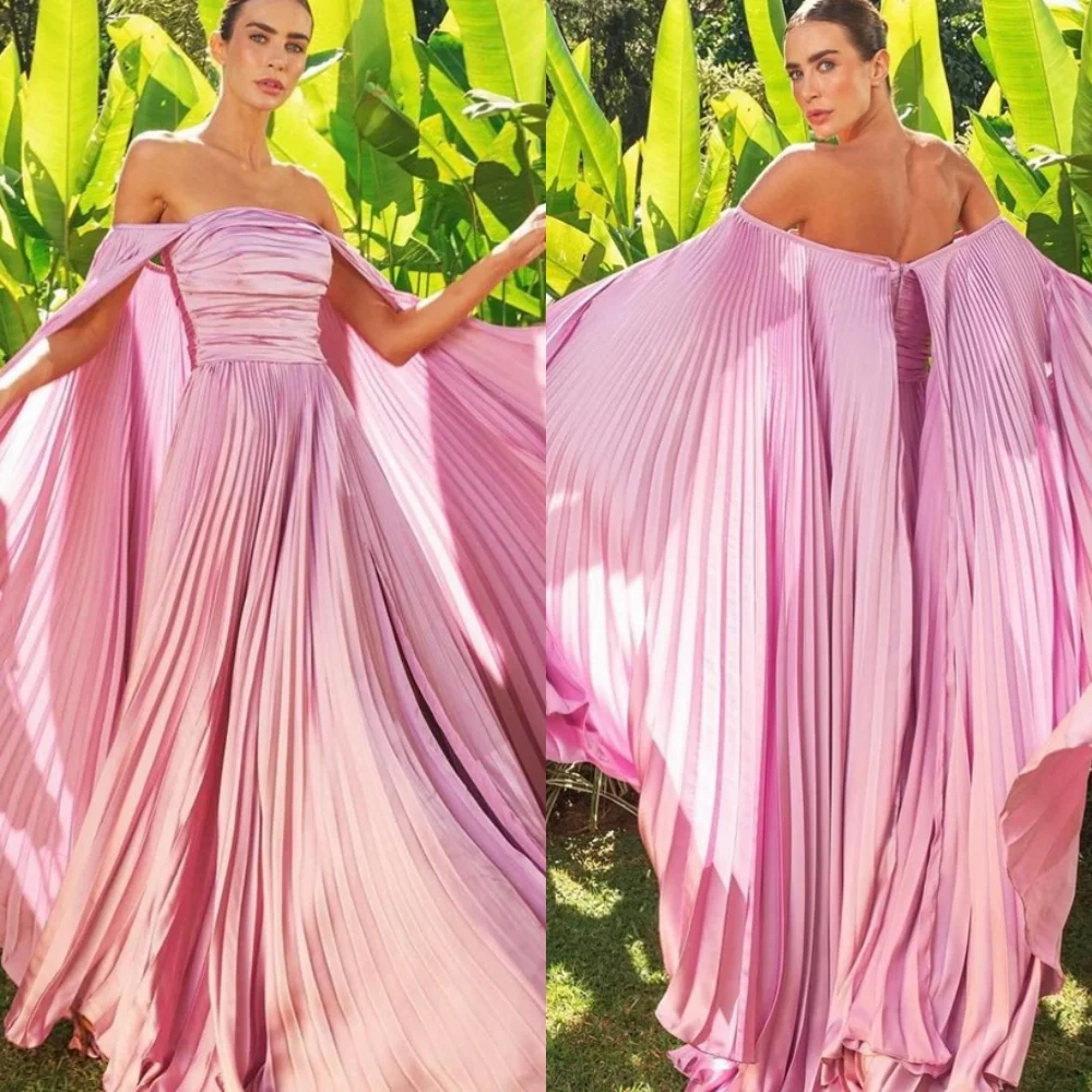 

Customized Graceful Pink Jersey Evening Dress Delicate Boat Neck Off the Shoulder Shawl Sleeveless Zipper Back Cocktail Dress