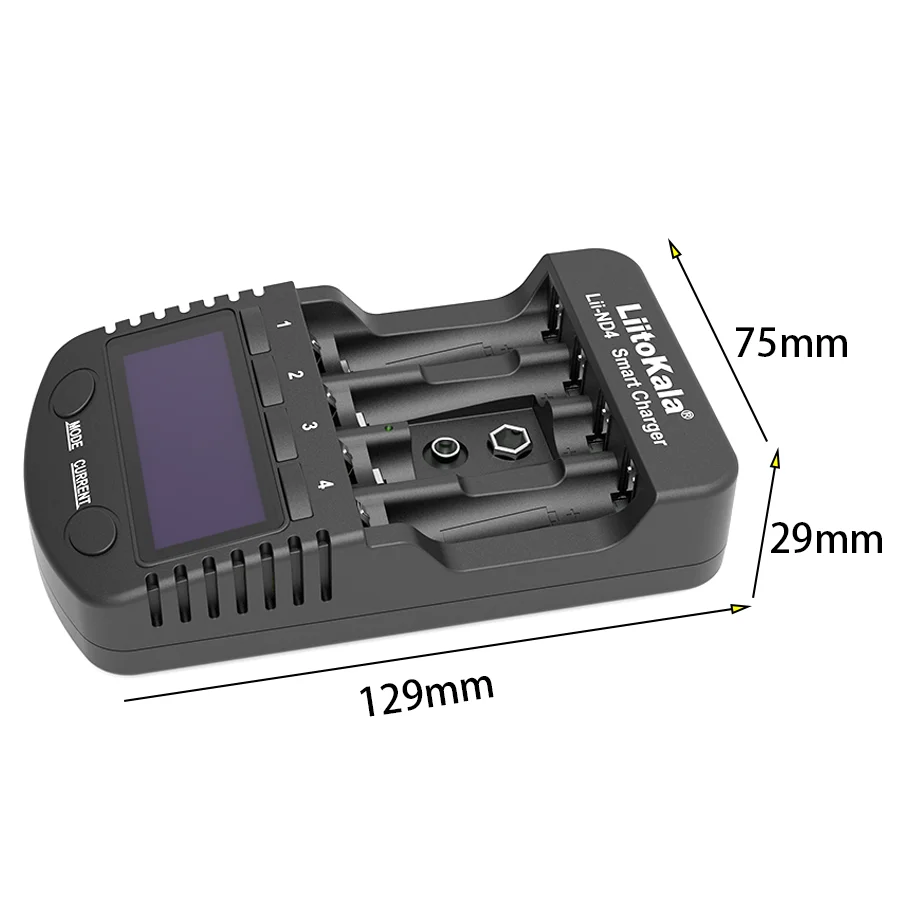 LiitoKala Lii-ND4 9V Battery Charger NiMH/Cd 1.2V AA AAA Charging Battery Charger LCD Display and Test Battery Capacity