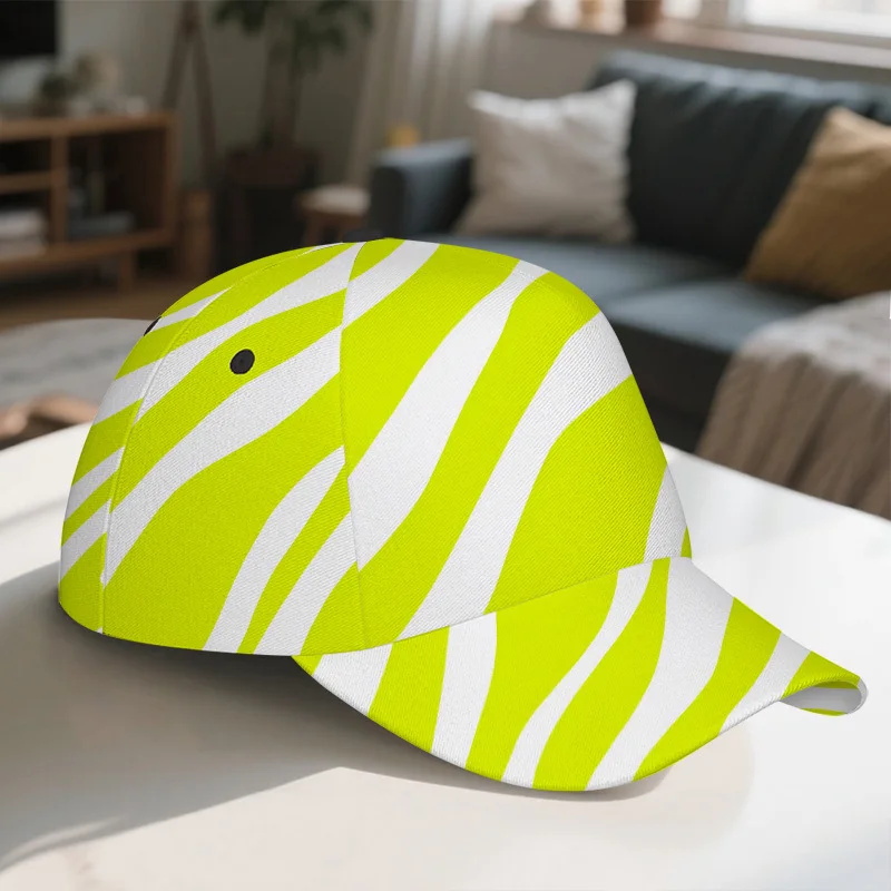 Neon Zebra Striped Snapback Cap a Lightweight Adjustable Baseball Hat Featuring a Full-Body Vibrant Design Ideal for Running