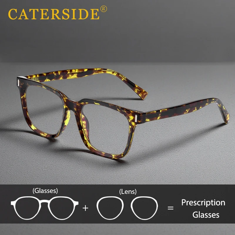 

CATERSIDE Retro Square Glasses Men Vintage Blue Light Blocking Prescription Eyeglass Frames for Women Business Optical Glasses