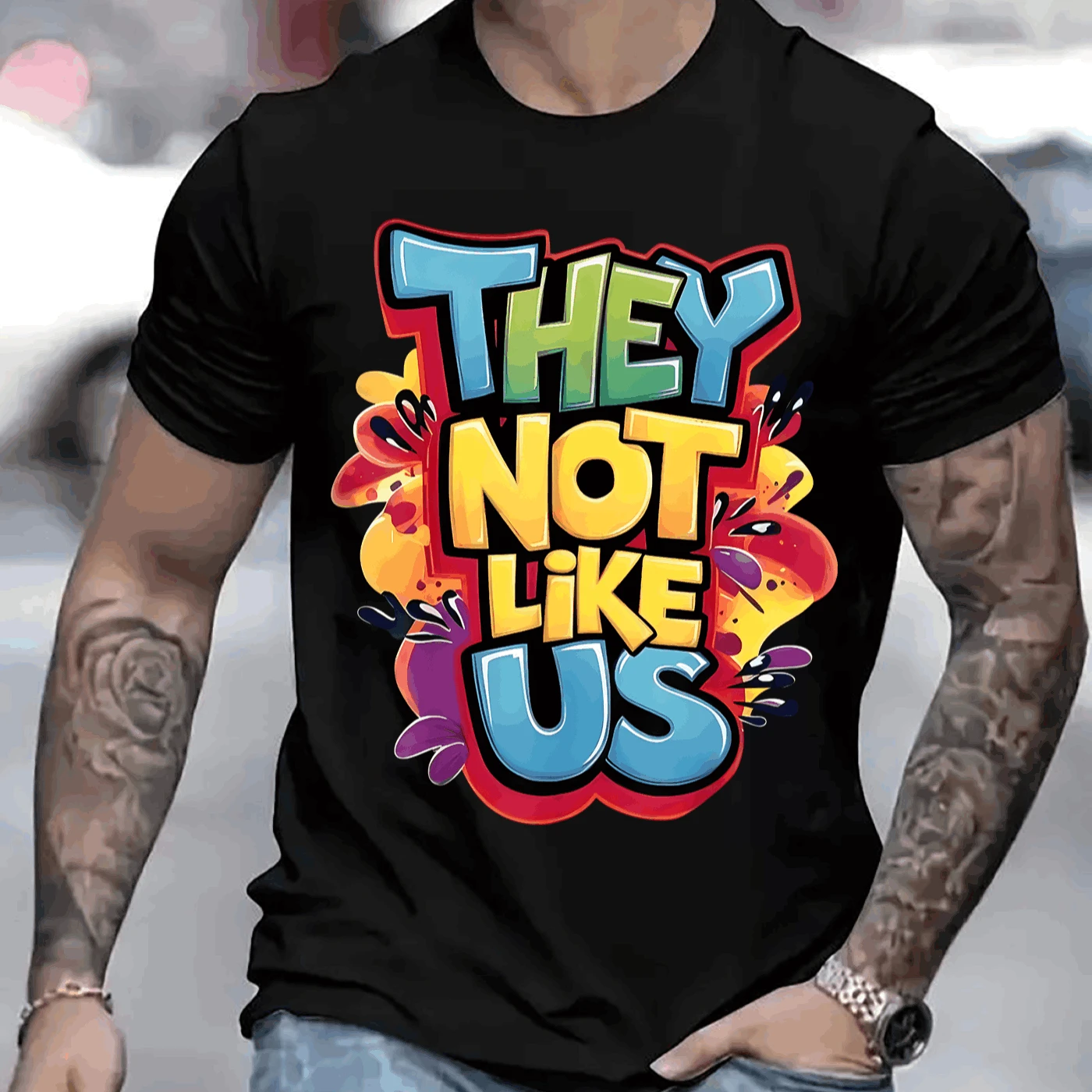 

Men's Summer 100% Pure Cotton Fashionable Casual Loose Sports. They Don't Like Our Printed Round Neck Short Sleeved T-shirt Top