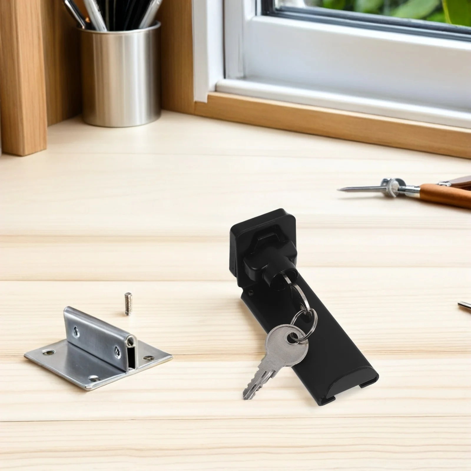 

Right Angle 90 Degree Security With Key Sliding Mechanism Bedroom Closet Locking Hasp For Home Safety Cabinet Latch Privacy