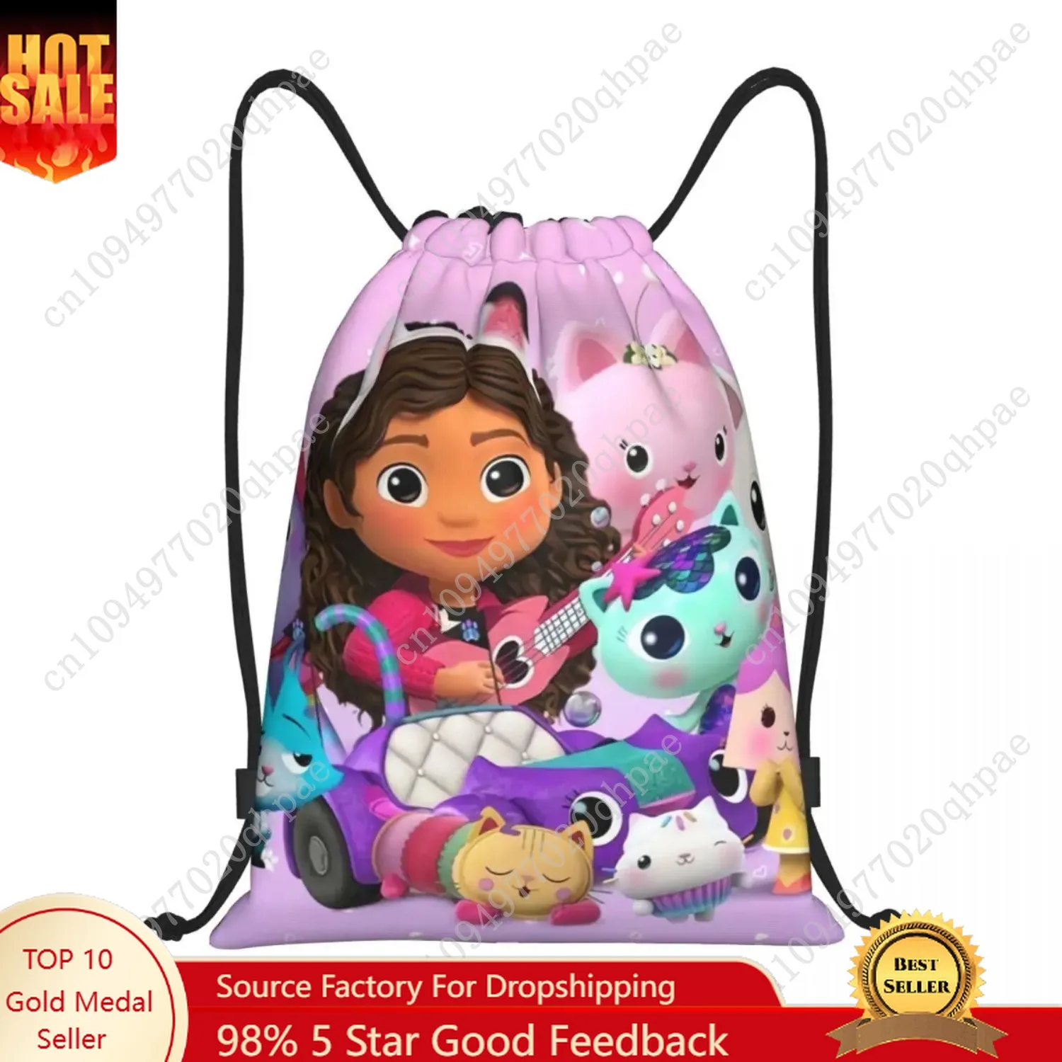 Personalizado dos desenhos animados gabbys dollhouse cordão mochila sacos dos homens leve gabby mercat ginásio esportes sacos para treinamento