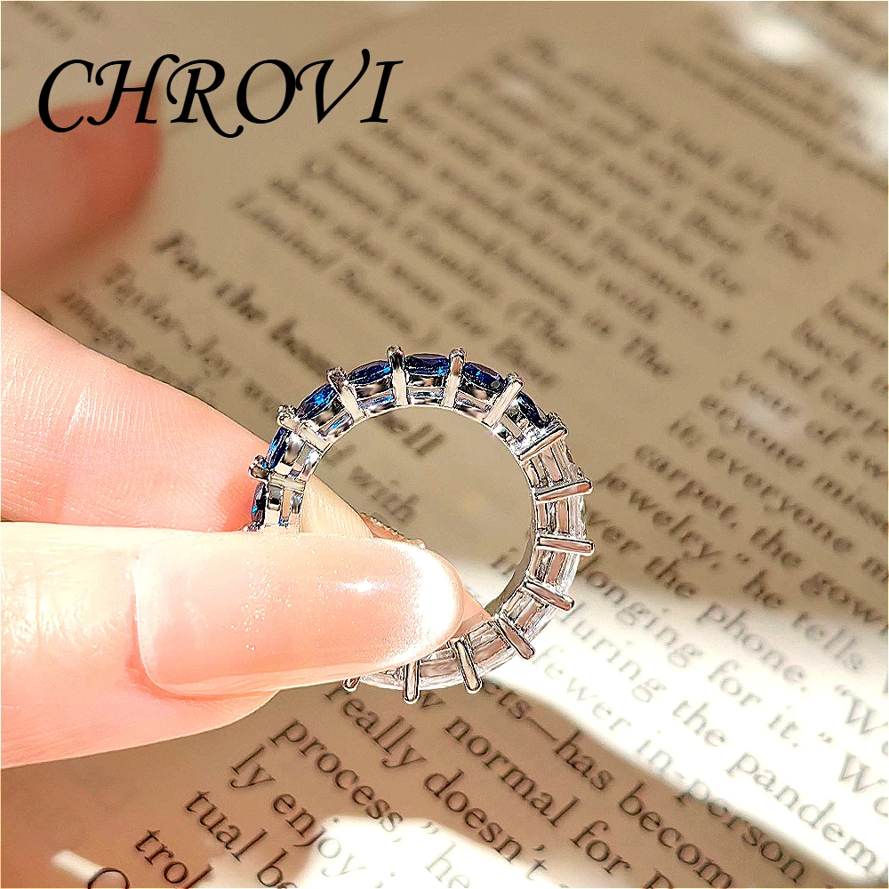 925 Pure Silver High-End Small-Scale Blue sapphire Creative Color-Matched Zirconia Strip Ring, End Ring Opening, Women's Ring