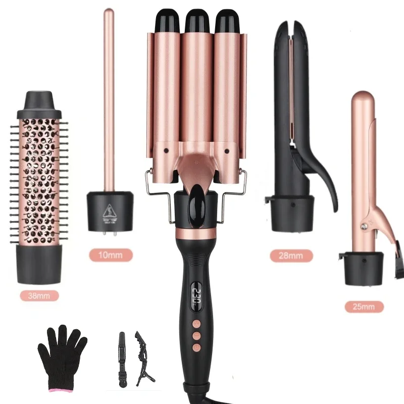 Customize Color Interchangeable 5 IN 1 Curling Wand Set Curling Iron Brush Hair Styler