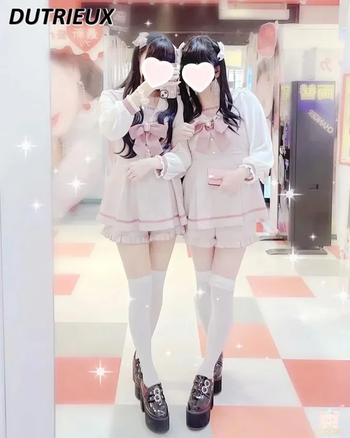 Japanese Women Dress Outfits Sailor Collar Plaid Rhinestone Bow Dress – view 3