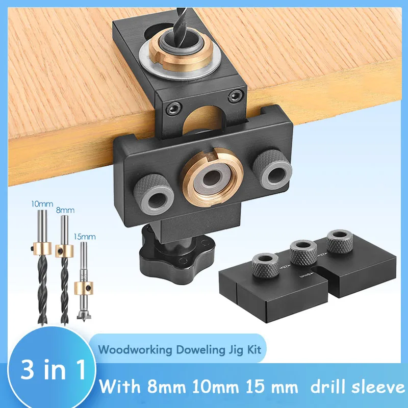 

Woodworking Doweling Pocket Hole Jig Kit with Positioning Clip, Adjustable Drilling Guide, Puncher Locator for Furniture, 3 in 1