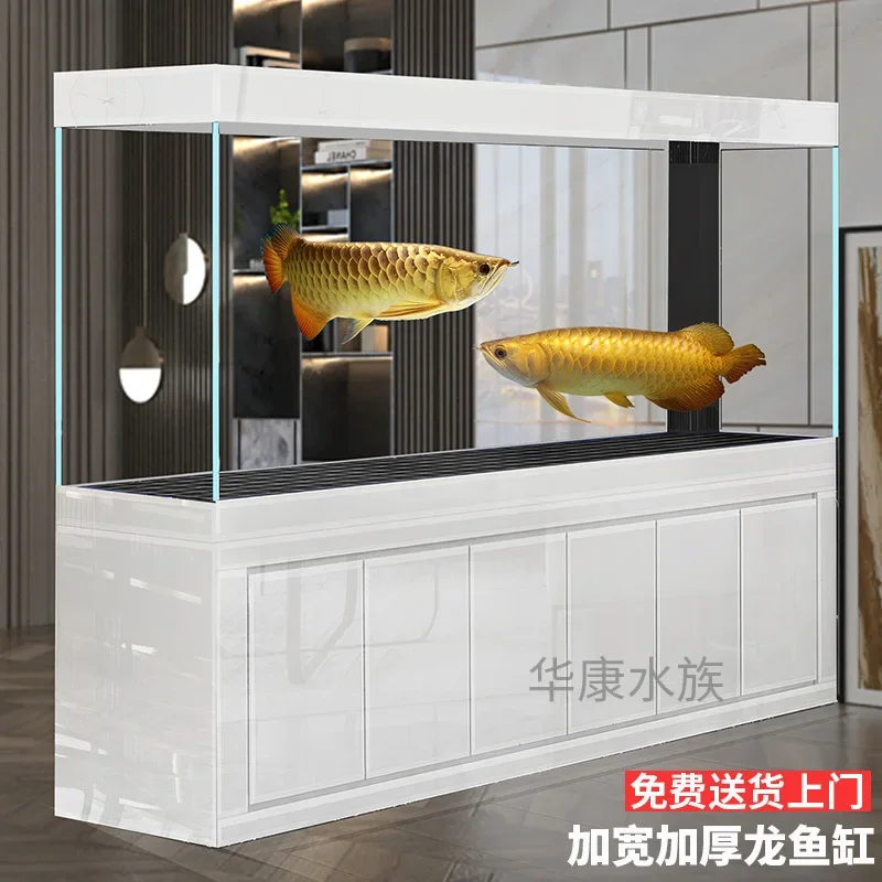 2025 new ultra-white glass fish tank living room household medium and large floor tank bottom filter Jinlong fish tank