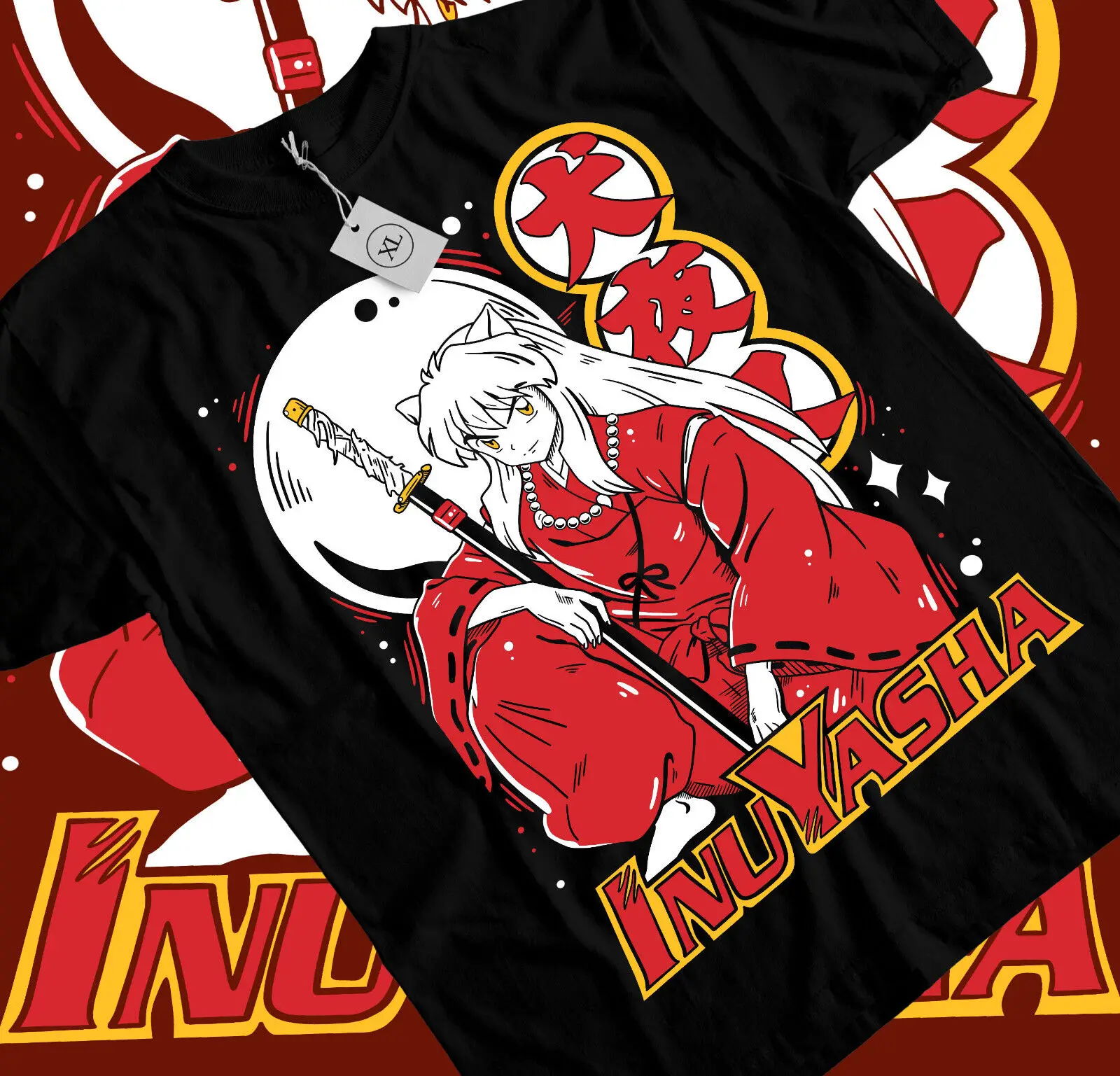 

Inuyasha Sesshomaru T-shirt Red Moon Inu Yasha Anime Black Short Sleeve All Size