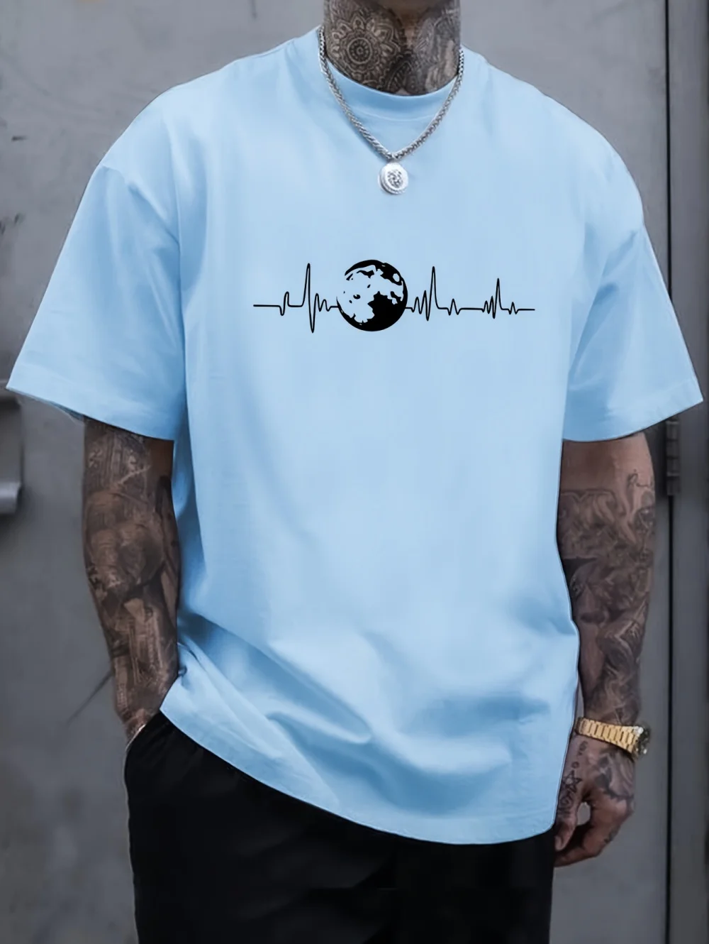 Men's Plus Size Summer Short-Sleeve Graphic Print T-Shirt Versatile Inner Layer Base Tops Casual Sports High Quality Men Clothes