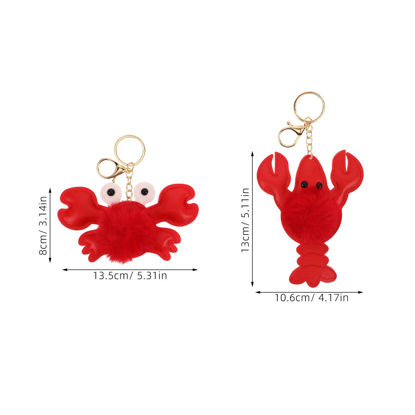 Red Lobster Crab Keychain Set – 2pcs Soft PU Sea Animal Bag Pendant, Car Key Ring & Backpack Charm
