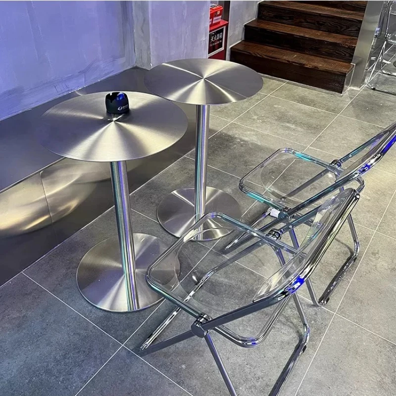 

Industrial Stainless Steel Round Table Commercial Dessert Desk Milk Tea Coffee Dining Table Restaurant Bar Leisure Furniture