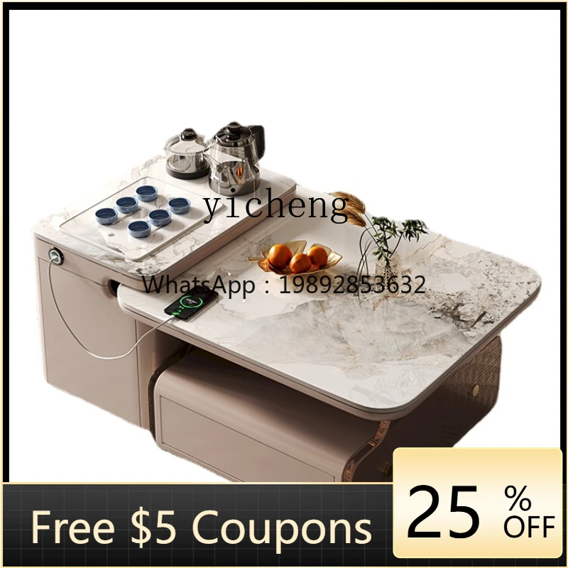 

ZXl Square Stone Plate Coffee Table Living Room Home Multi-Function Balcony Movable Small Tea Table