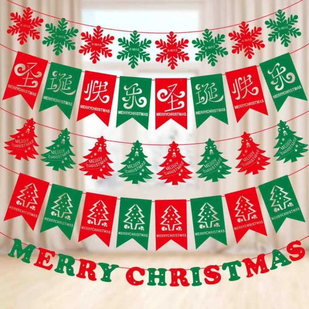 Felt Christmas Banner Red Green Santa Design Felt Christmas Banner Elk Design Hanging Ornament Xmas Pull Flag Outdoor Decor