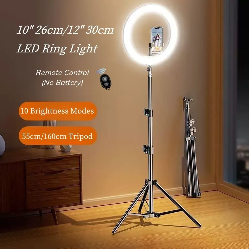 

10inch 12inch LED Ring Light with Stand, Selfie Ring Light for Photography Makeup Video Recording, Dimmable Fill Light for Live