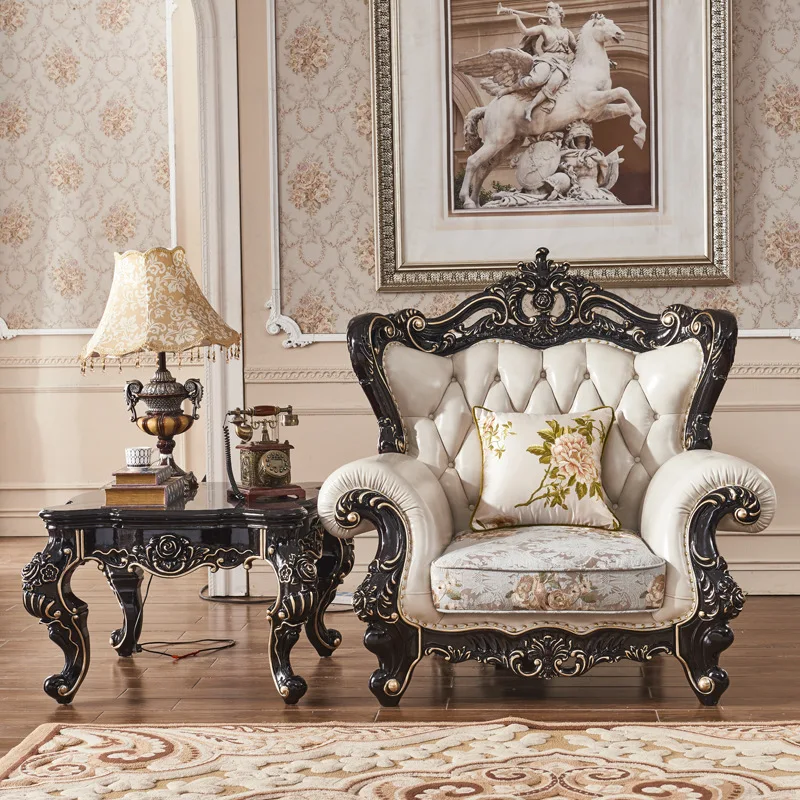 Wohnzimmer erste Schicht Rindsleder Sofa Massivholz doppelseitige Schnitzerei