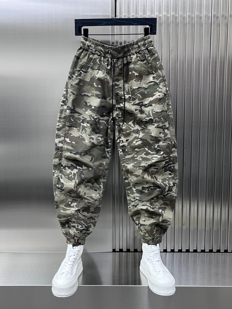 

Модная американская камуфляжная рабочая одежда High Street, свободные повседневные уличные брюки с девятью очками для мужчин, летние тонкие дышащие брюки в стиле Харадзюку...