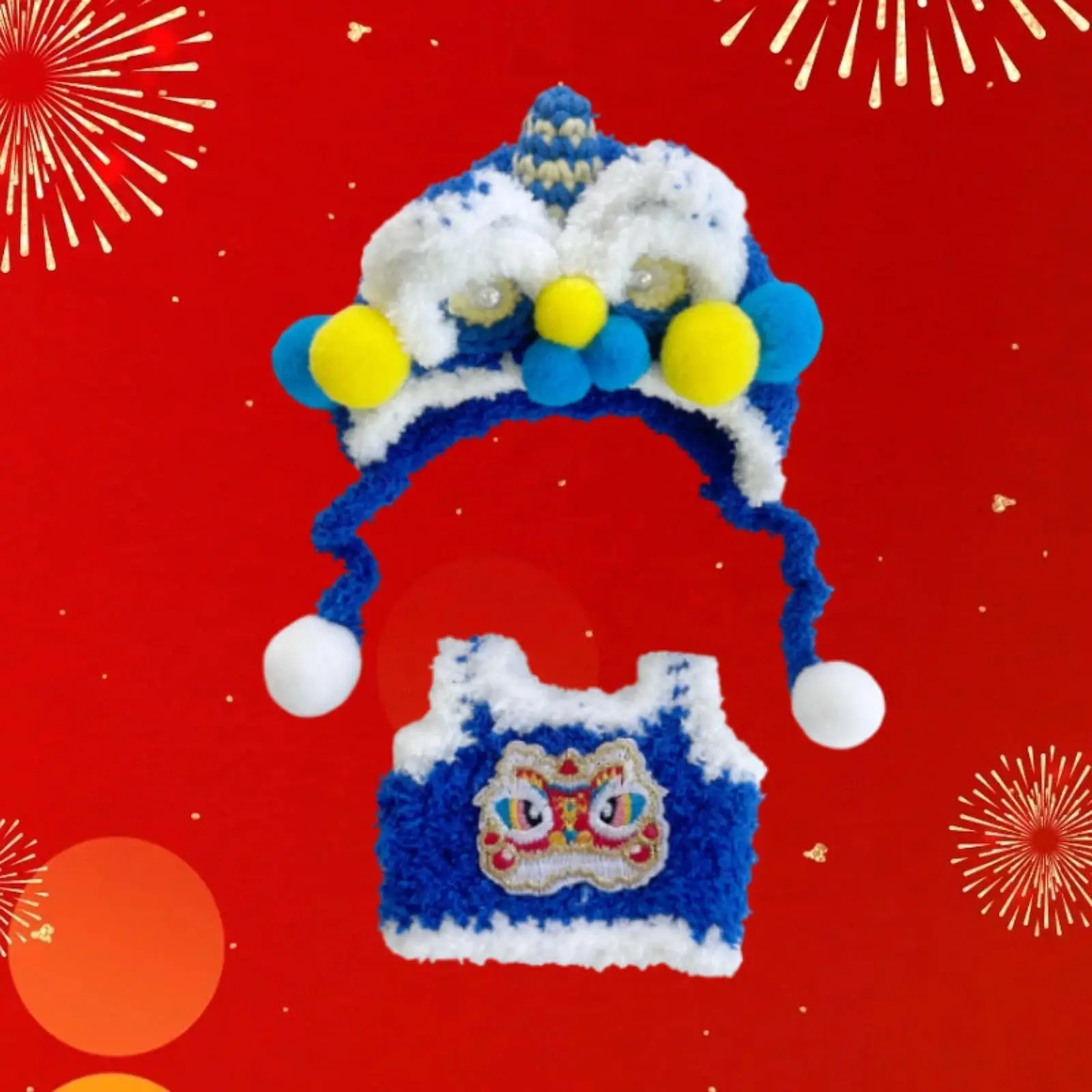 Doll Lion Dance Clothes DIY Photo Props Educational Clothing for Kids Dress up Doll Outfit with Lion Dance Hat for 5.91inch Doll