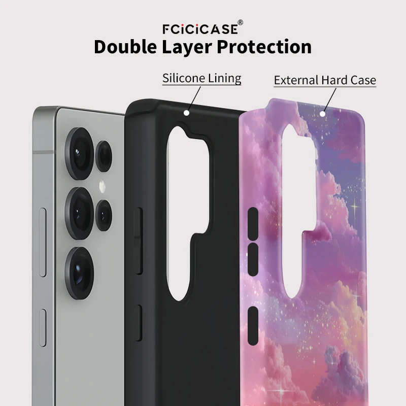 Fcicicase pour Samsung S20 FE S23 Plus étui à motif nuage housse antichoc de luxe pour Samsung Galaxy S25 Ultra S24 + PC Capa