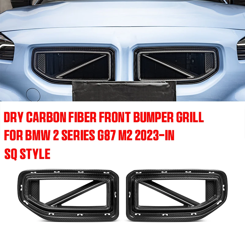 Replacement Front Bumper Hood Kidney Grille Dry Carbon Fiber SQ Style Sport Racing Grill For BMW 2 Series G87 M2 2023-IN