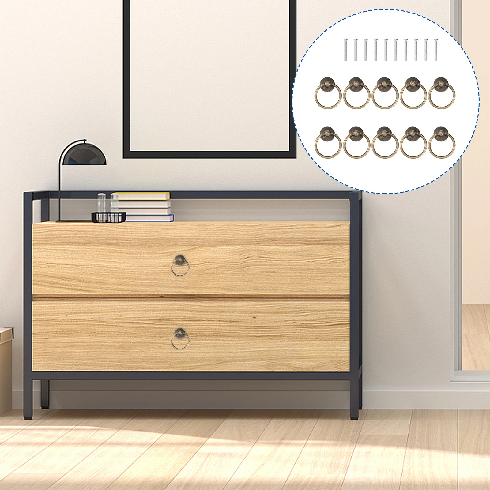 

12pcs Black Cabinet Drawer Handle Zinc Alloy Retro Pull Ring For Dresser Cupboard Wardrobe Furniture Knob Single Bore Door