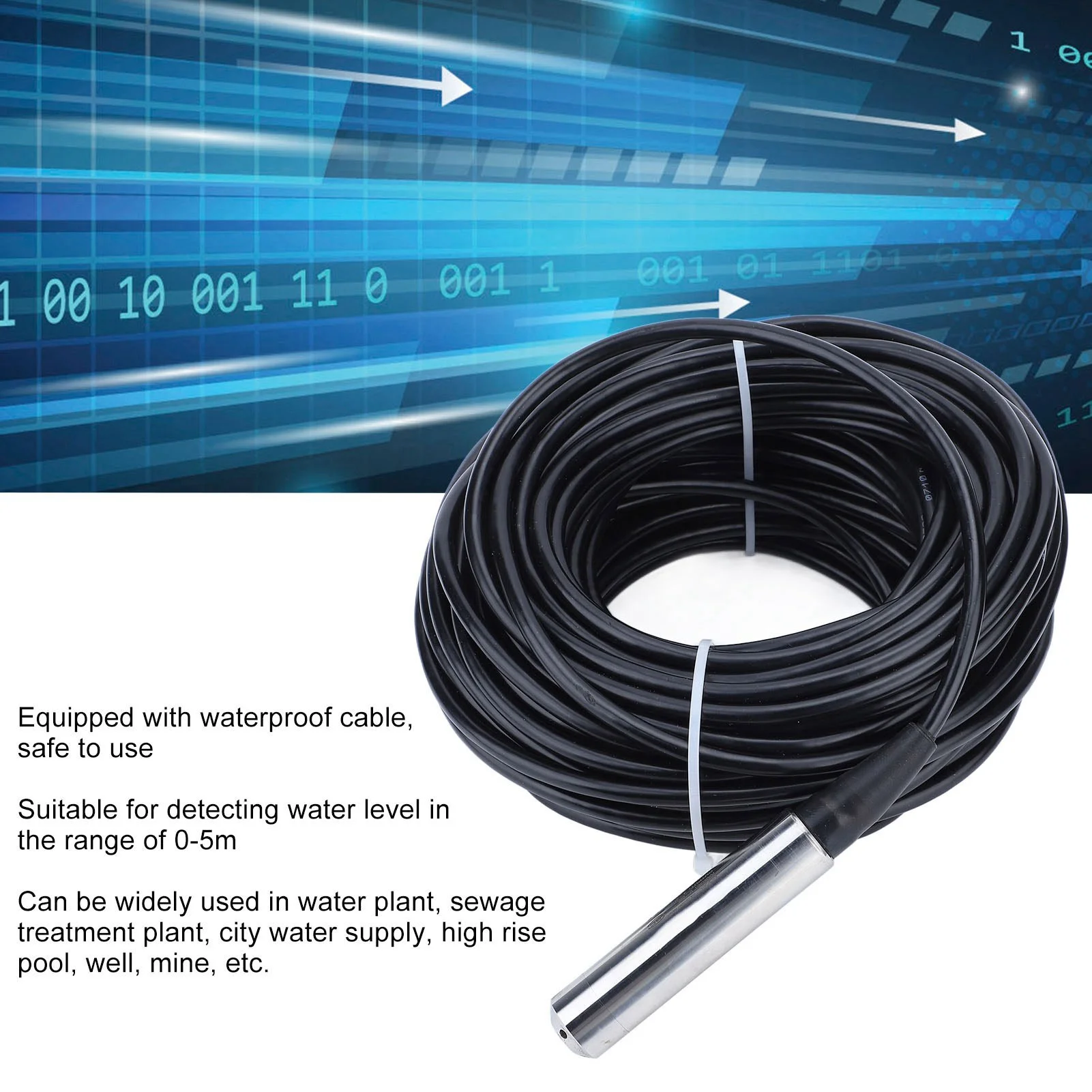 

Датчик уровня жидкости, нержавеющая сталь, водонепроницаемый кабель, 33 м, структура датчика уровня воды, устойчивая к изгибу для резервуара