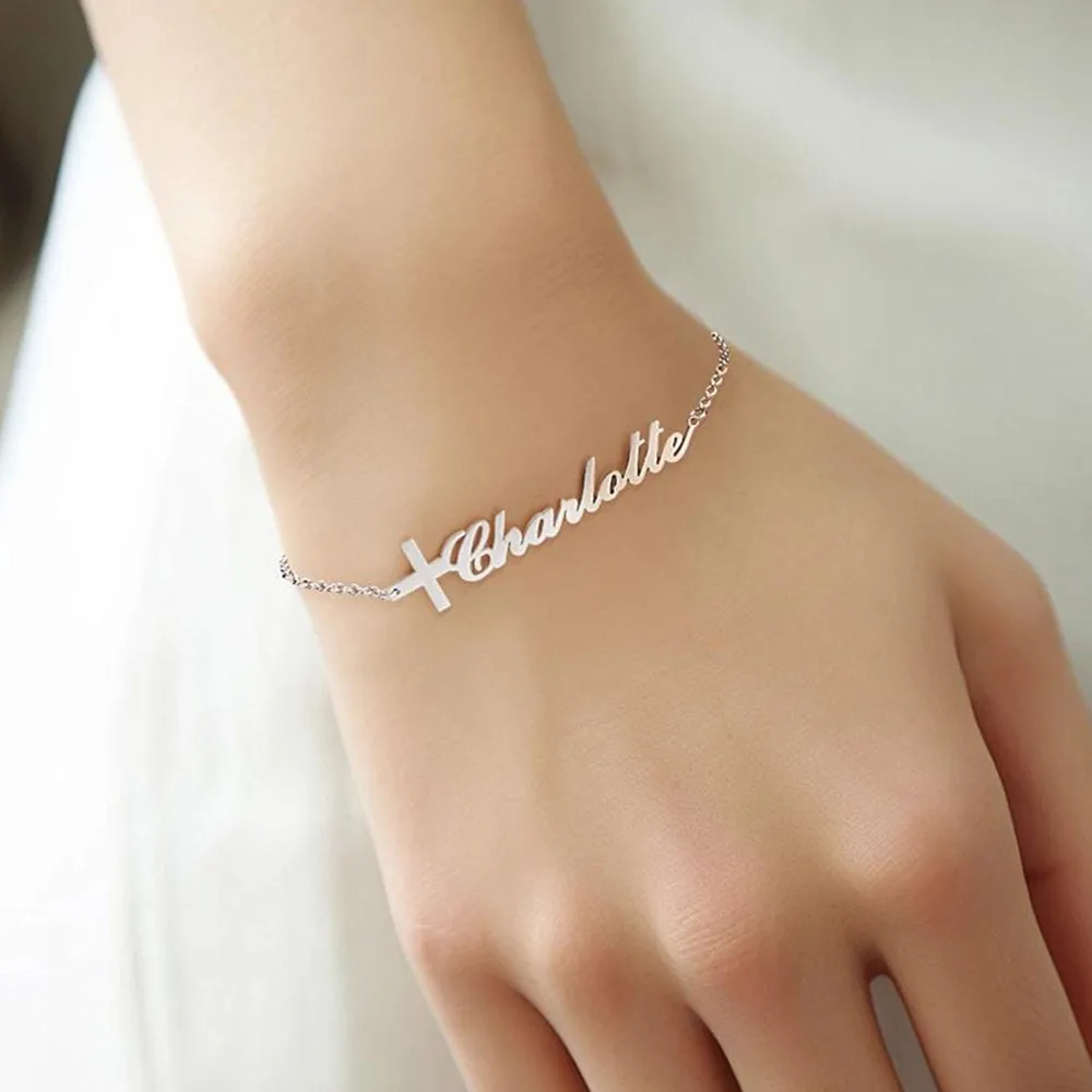 

Custom Name Cross Bracelet Personalized Christian Jewelry Nameplate Stainless Steel Bracelets for Women Men Birthday Gift