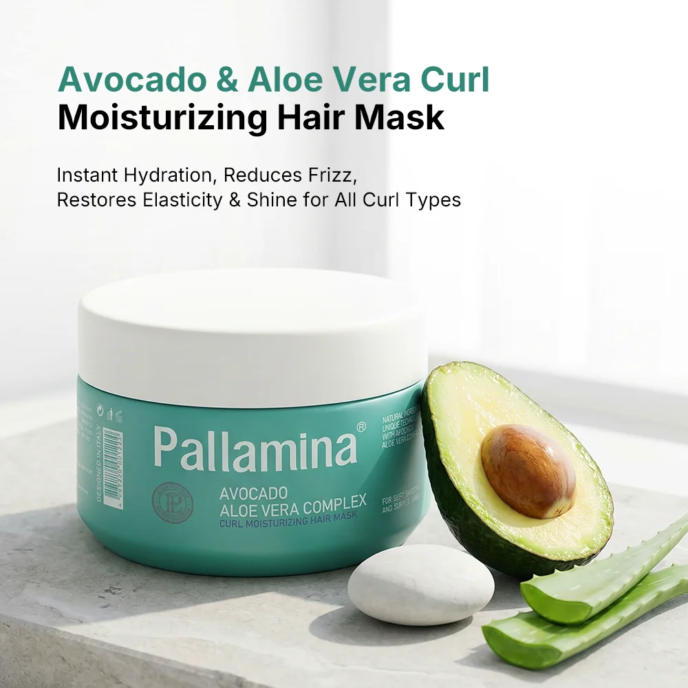 Pallamina Avocado Aloe Vera Hair Mask Dry Damaged Curly Coily Hair Instant Hydration Reduce Frizz Restore Elasticity Boost Shine
