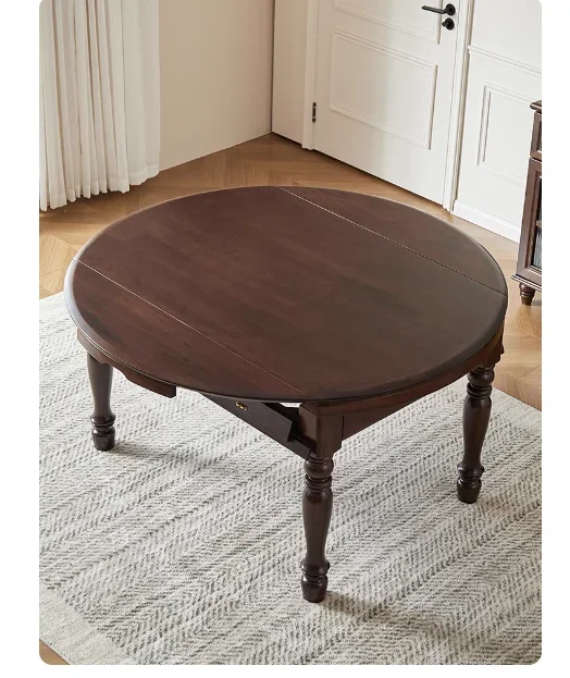 

yj19 American-style Solid Wood Home Dining Table, Extendable, Small Apartment, Foldable Round Dining Table