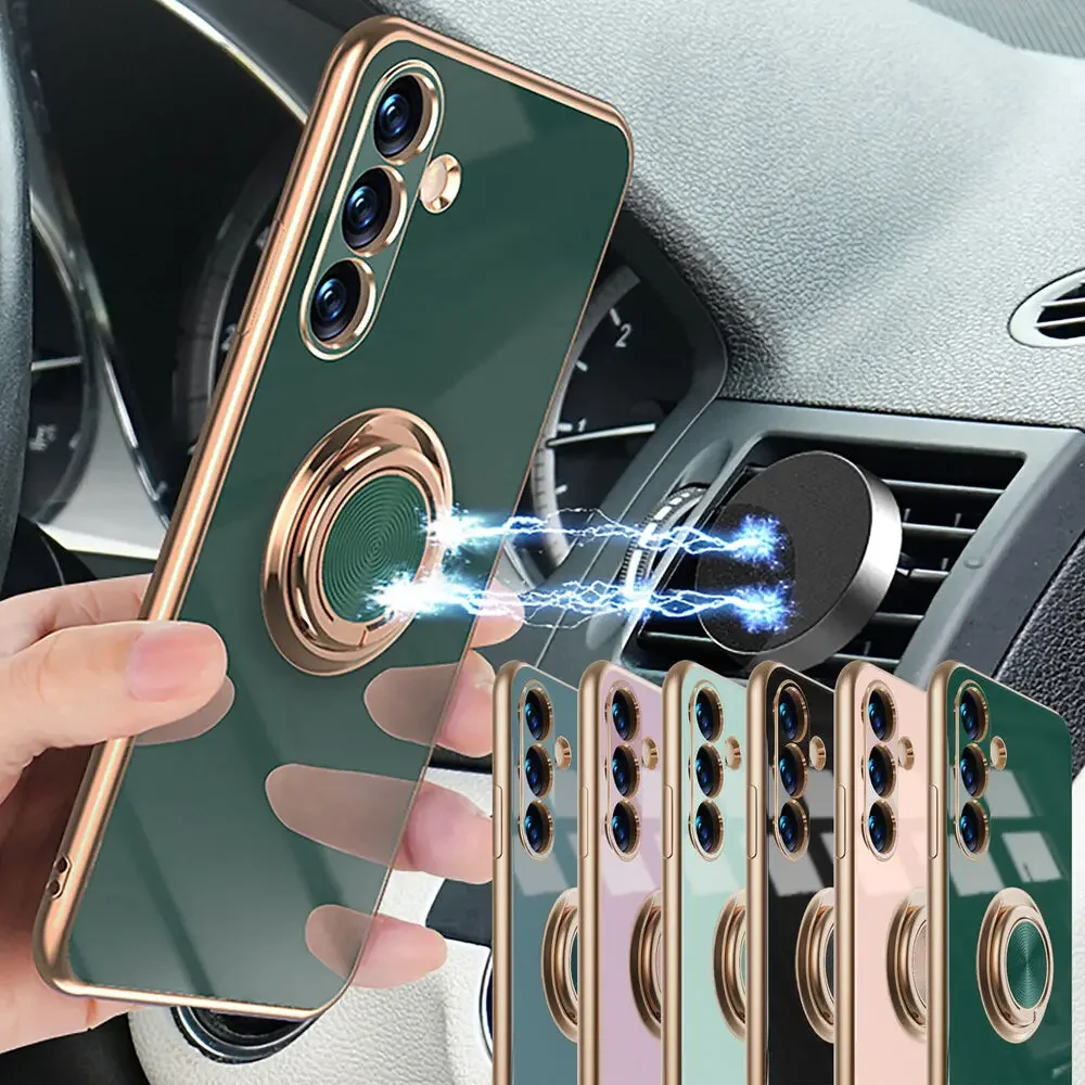 الفاخرة تصفيح حلقة حامل قضية الهاتف لسامسونج غالاكسي A56 A36 A26 A06 A16 A15 A25 A35 A55 A14 A24 A34 A54 غطاء مقاوم للصدمات