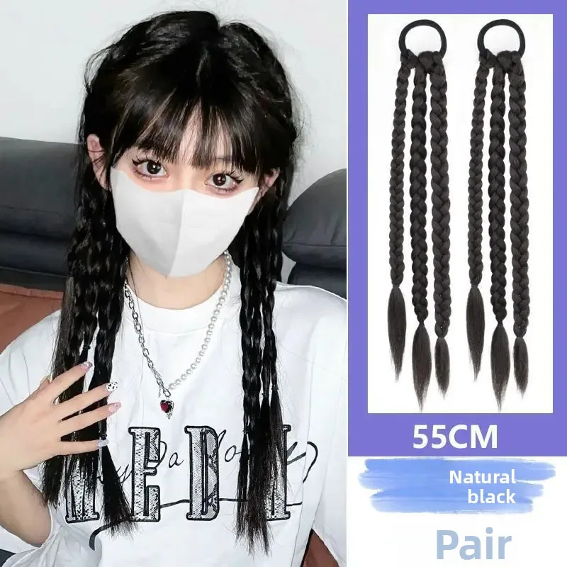 Cabello falso para mujer, caja trenzada de tres hebras, trenza de doble cola, trenza puntiaguda teñida de Color, extensión de cabello Sexy para chica, cola de fibra asiática