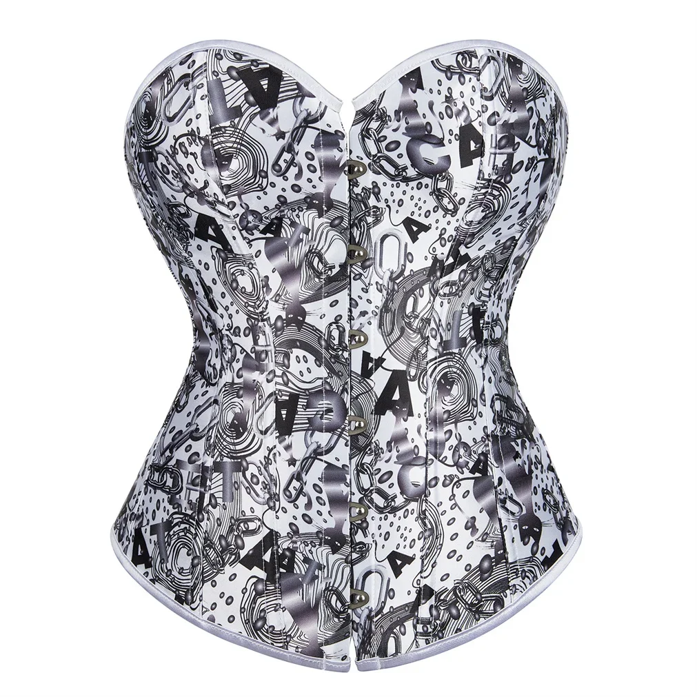 Women Corset Skirt Blouse 3 Piece Sexy Printing Bustiers Steampunk Korsett Burlesque Bustier Outfits Halloween Costume Plus Size
