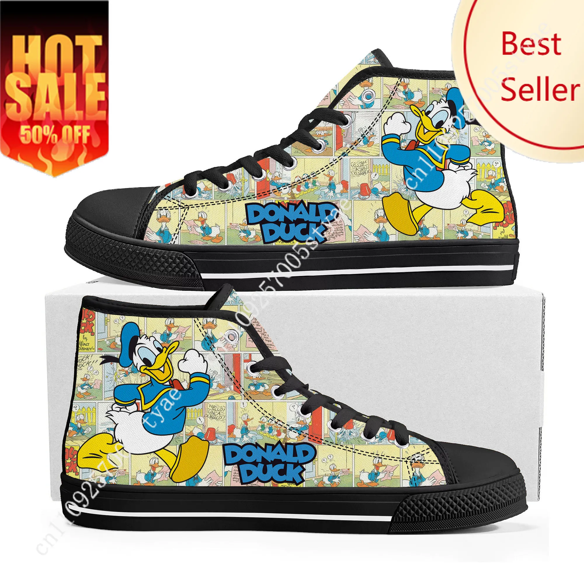 

Donald Duck High Top Sneakers Disney Cartoon Movie DIY Decorate Shoes Design Your Photo Party Holiday Gifts Custom Shoe