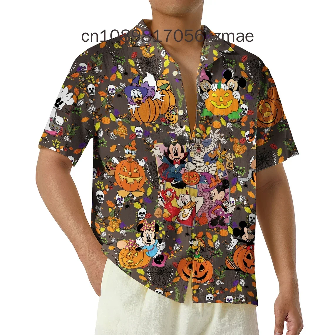 2024 New Scary Pumpkin Mickey and Friends Hawaiian Shirt Men's and Women's Children's Disney Halloween Short Sleeved Shirts