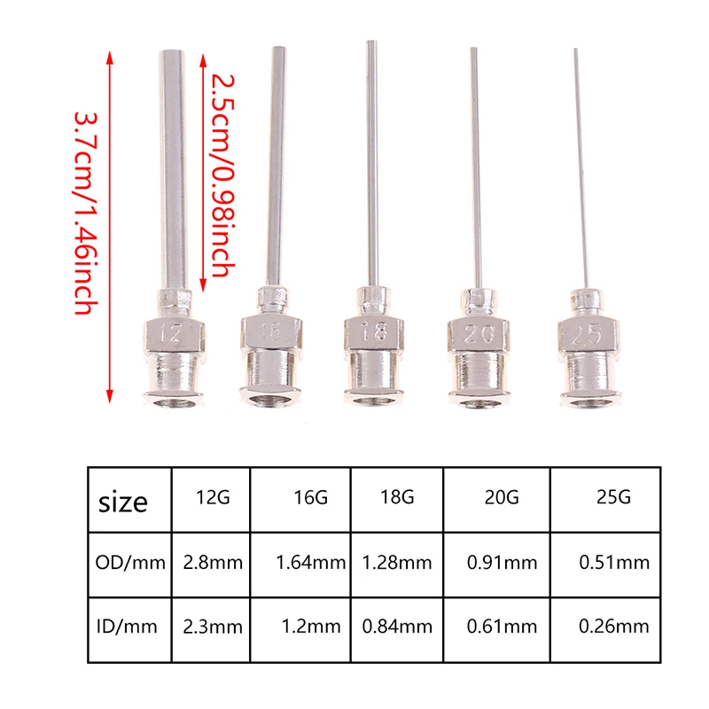 5Pcs Gauge Blunt Stainless Dispensing Syringe Needle Tip 12/16/18/20/25/38G