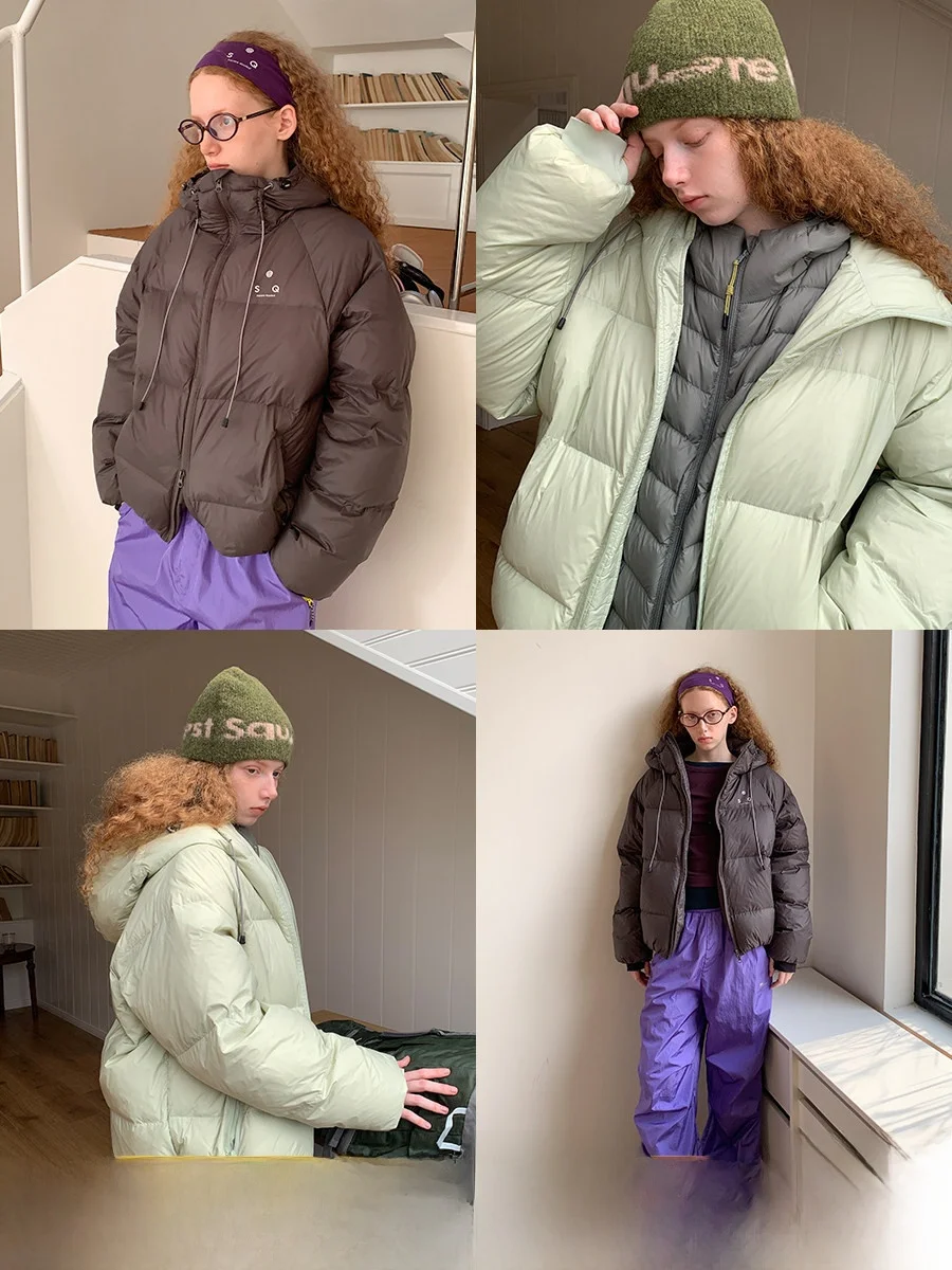 

Outdoor Windproof White Du down Bread Sle Women's Jaet Loose Fit Lightweight Warm Ci Casual Long Sve Zipper Closure