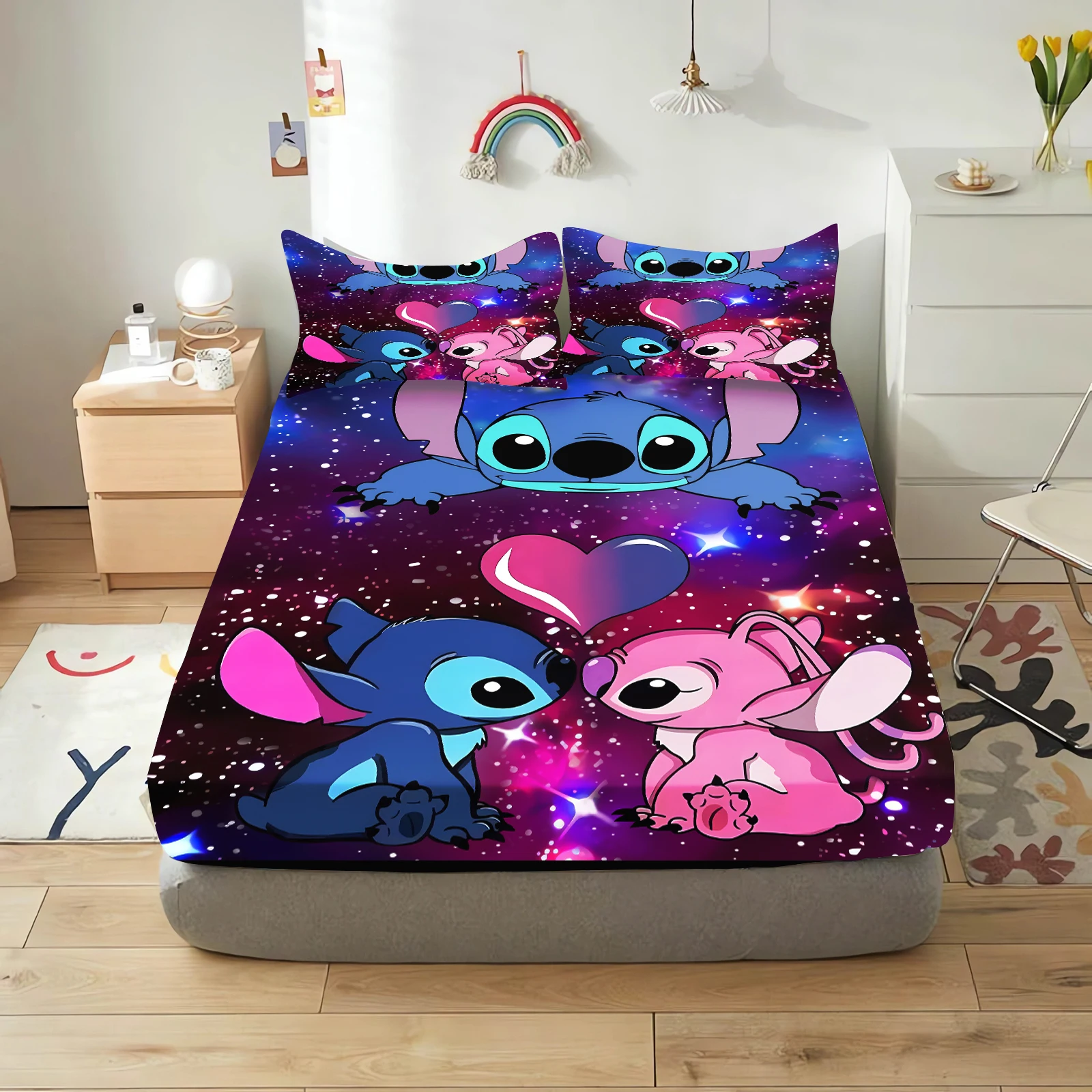 

Stitch Fitted Sheet Cartoon Coverage Sheets Cover Teenager Soft Skin-friendly Elastic Children Cute Printing Bedding