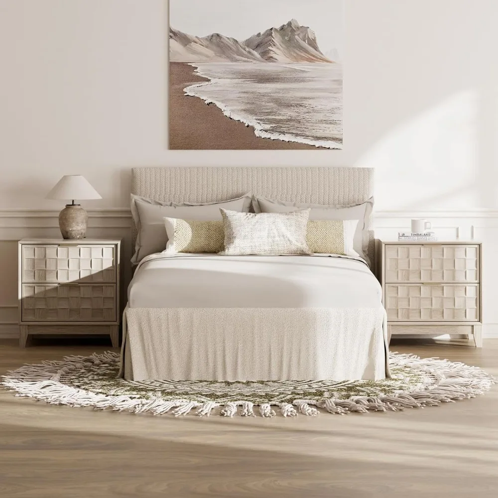 منضدة غرفة نوم حديثة مقاس 22 بوصة مع قاعدة شحن وأدراج تخزين، تتميز بتصميم رقعة الشطرنج